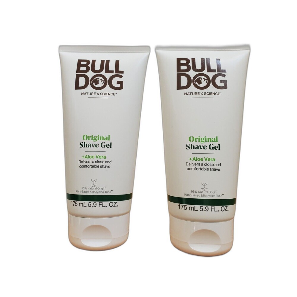 2x Bull Dog Original Shave Gel Natural Skincare for Men 5.9oz Tubes NEW